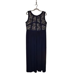 R&M RICHARDS $188 Shimmer Lace Bodice Sleeveless‎ Maxi Dress Navy Size 14W